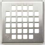 Brushed stainless 4"x4" shower drain in the square pattern finish
