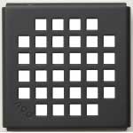 Matte black 4"x4" shower drain in the square pattern finish