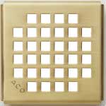 Satin brass 4"x4" shower drain in the square pattern finish